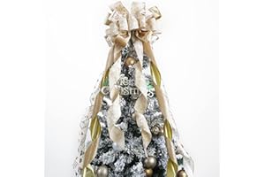 MEEDEE Champagne Christmas Tree Topper - 12" Wide Velvet Champagne & Gold Bows (1 Pack)