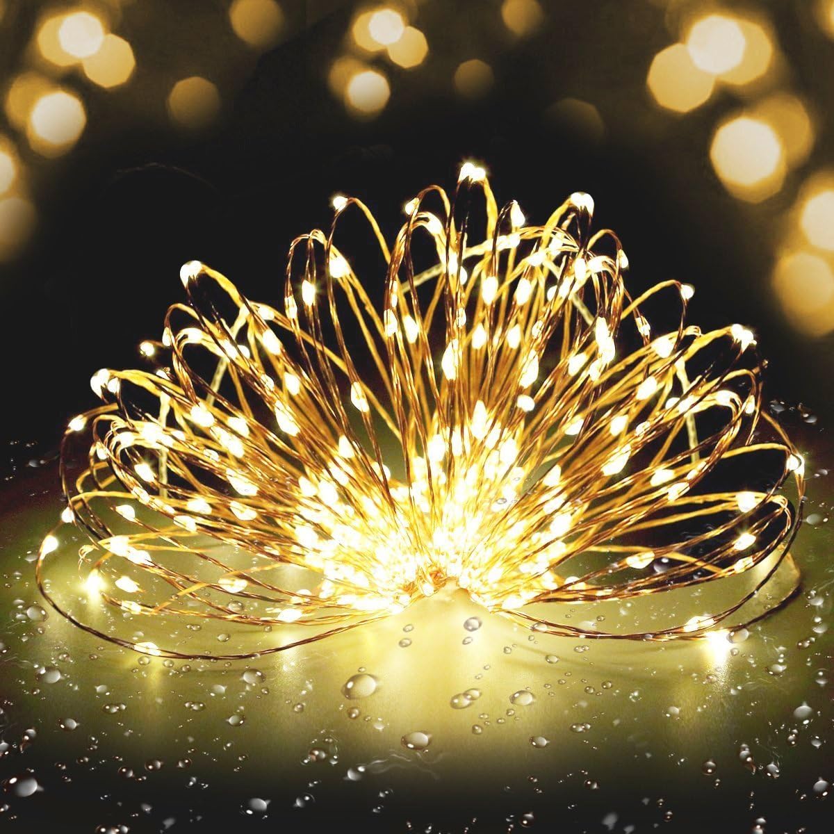 Christmas Lights Fairy Lights Copper Wire Rechargeable Warm White Led String Light 98ft/30 Meters 300 LEDS Waterproof Indoor Outdoor with Remote Control for Wedding, Party, Courtyard and Patio