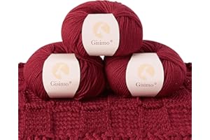 GISIMO 100% Merino Wool Yarn, 6-Ply Luxurious and Soft Yarn for Hand Knitting & Crocheting, 1.76 OZ/50g, 127 yds/116 Meters (red, 3 Balls)
