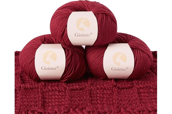 GISIMO 100% Merino Wool Yarn, 6-Ply Luxurious and Soft Yarn for Hand Knitting & Crocheting, 1.76 OZ/50g, 127 yds/116 Meters (red, 3 Balls)