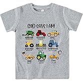 Kids Toddler Little Boys T-Shirt God Says I Am Construction Bible Verse Truck Excavator Tractor Shirt 2-7 Years