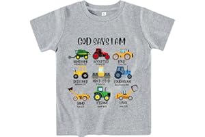 CHIPELER Kids Toddler Little Boys T-Shirt God Says I Am Construction Bible Verse Truck Excavator Tractor Shirt 2-7 Years