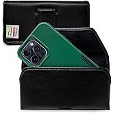 Turtleback Belt Holder for iPhone 16 Pro Max, 15 Pro Max, 14 Pro Max -Medium- Fits w/Shockproof Commuter Style Cases, Premium Black Leather Horizontal Case Magnetic Closure Leather Wrapped Clip