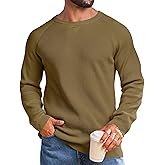 Vssjavun Mens Crewneck Sweater Winter Waffle Texture Raglan Sleeve Knitted Thermal Pullover Sweaters