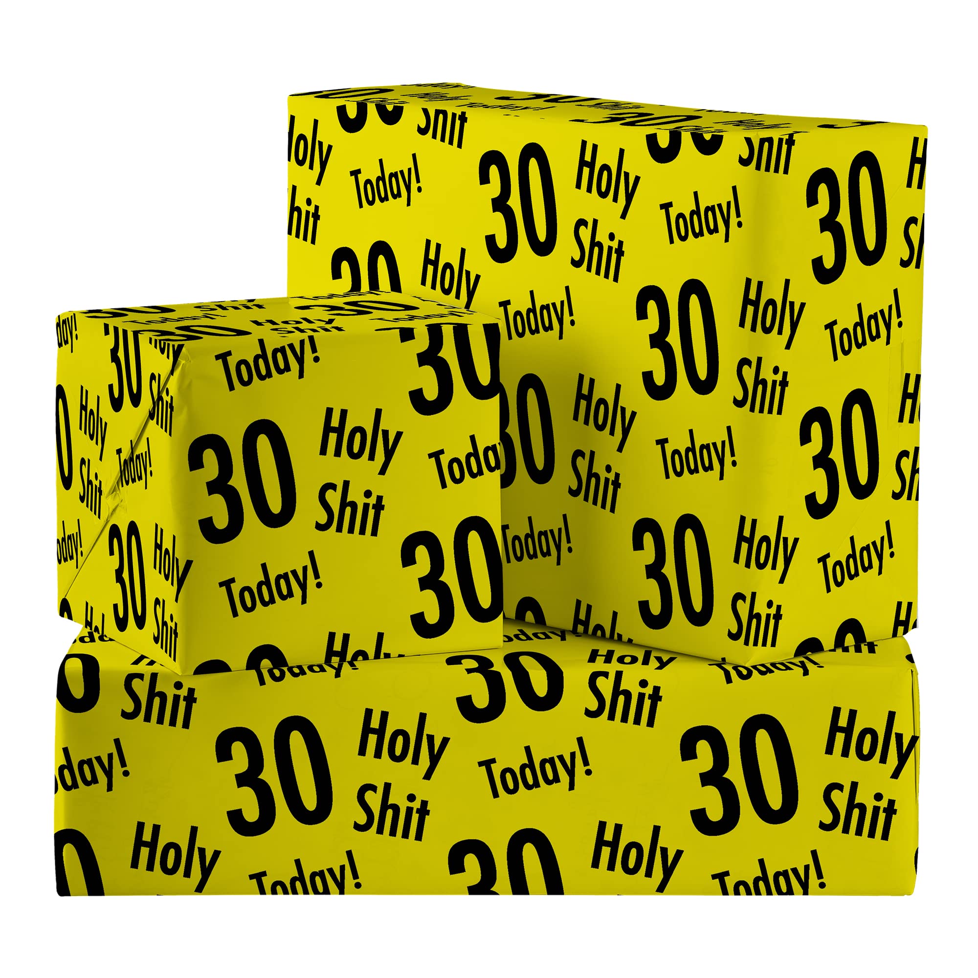 Hunts England - 2 Sheets Of 30th Birthday Luxury Wrapping Paper - Includes 2 Gift Tags - Age 30 Folded Gift Wrap For Him/Her - Holy Shit Collection - Bold Age Thirty Gift Wrap For Men/Women
