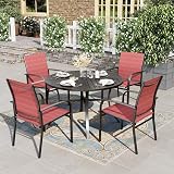HERA'S HOUSE 5 Pieces Patio Dining Set, Outdoor Table and Chairs Set for 4, 4 x Red Textilene Dining Chair and 42" Metal Round Table for Lawn Garden Backyard Deck