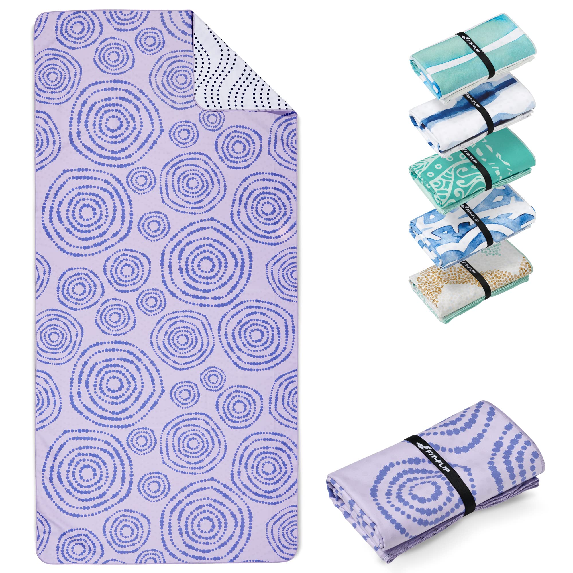 Fit-Flip Beach towel microfibre - large quick dry towels - for travel and swimming - lightweight, compact and super absorbent - sand free, 100% recycled - Circles 160x90cm