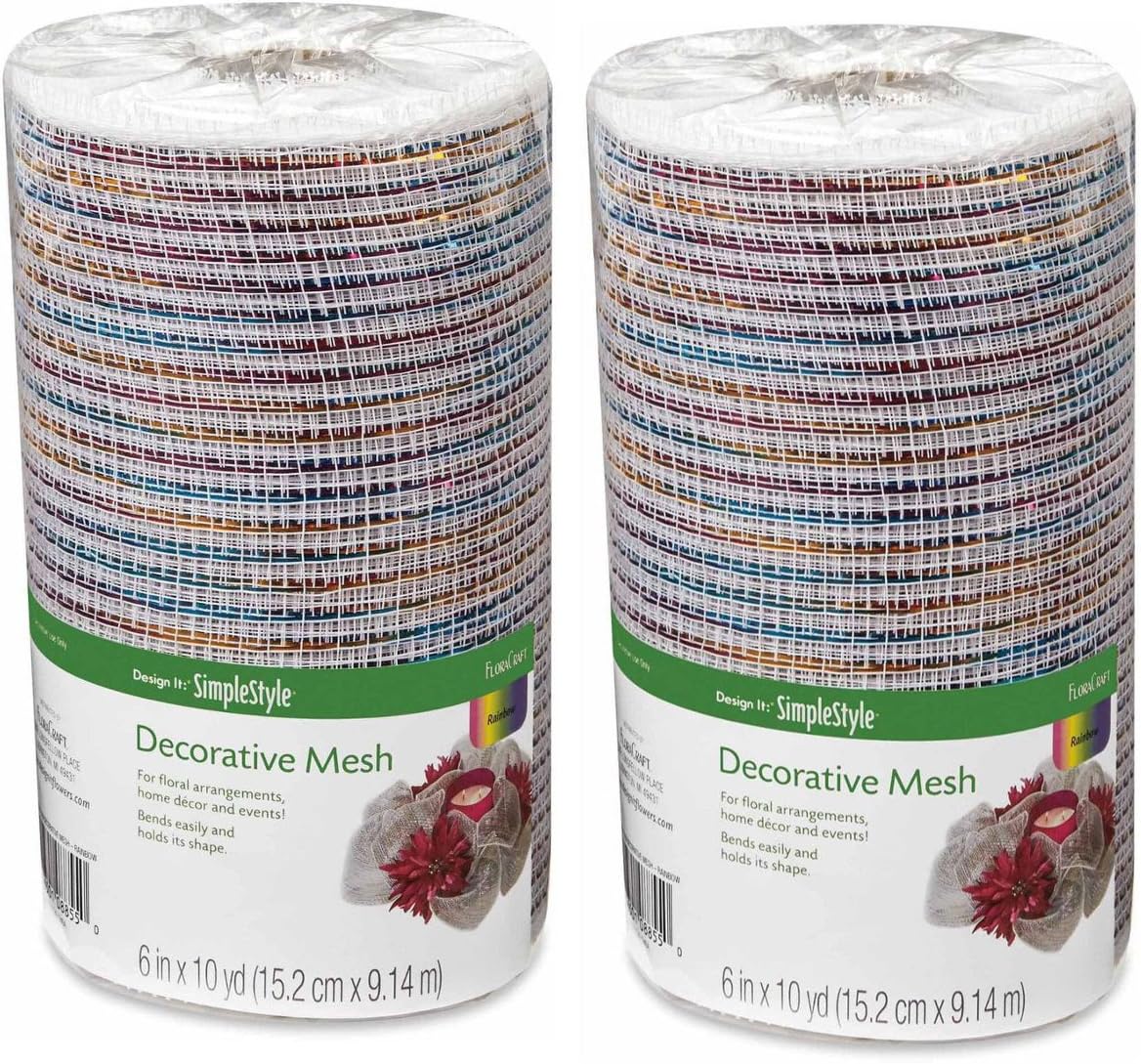 2 Pack Rainbow FloraCraft SimpleStyle 6 inch Decorative Mesh with Metallic Strands