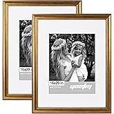 Yaetm 16x20 Picture Frame Matted to 11x14 Set of 2, 1.4” Wide Molding & Rustic Gold Poster Frames 16 x 20 for Wall Gallery, Home and Office, Wall Mount (2 pack, Gold)