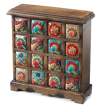 Fairtrade Mango Wood Bright 16 Box Spice Chest Amazon Co Uk