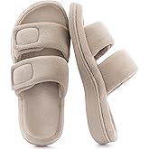 RockDove Womens Dual Strap Arch Support Adjustable Slide Slipper with Featherlight Coral Fleece Indoor Outdoor Non Slip Rubber Sole Gift Idea