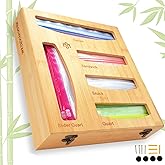 SAMATIZE Storage Bag Holder, Baggie Organizer for Drawer or Wall Mount, Compatible with Gallon, Quart, Sandwich, Snack Size Bags, 1 Box 5 Slots, Bamboo Drawer Organizer, Baggie Holder
