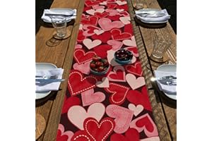 Seliem Red Pink Love Hearts Table Runner, Happy Valentine's Day Wihite Farmhouse Scarf Home Kitchen Decor, Vintage Wedding Anniversary Holiday Rustic Burlap Dining Decoration Party Supply 13x72 Inches
