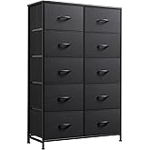WLIVE Tall Dresser for Bedroom with 10 Drawers, Chest of Drawers, Dressers Bedroom Furniture, Black Dresser with Fabric Bins for Closet, Hallway, Living Room, Entryway