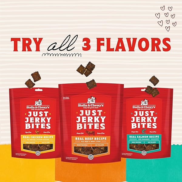 STELLA & CHEWY’S PREMIUM BEEF JERKY DOG TREATS – 95% REAL MEAT BITES FOR SENSITIVE STOMACHS – NATURAL LIMITED INGREDIENT TREATS FOR SMALL AND LARGE DOGS – NO GRAIN, WHEAT OR SOY – 6 OZ BAG