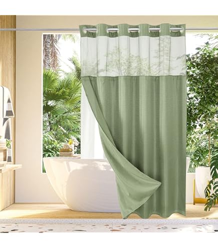 WONICY No-Hook Shower Curtain With Snap-On Liner - Linen-Look Textured Polyester, 54x80 Inches, Charcoal Grey