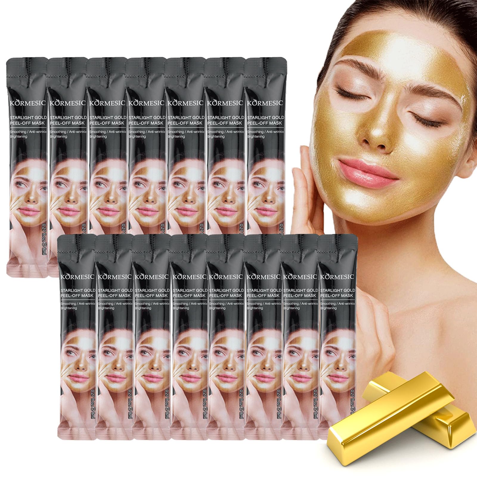 mercham 15 PCS Peel Off Face Masks, Blackhead Remover Mask, Deep Cleanse Pores, Oil Control & Moisturising Face Mask, Gold Face Mask Peel Off, Portable Peel Off Mask for Men & Women (120ml)