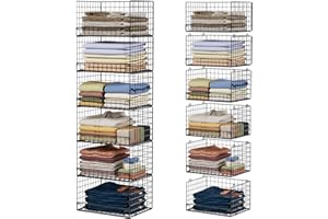Yociyoga 6-Tier Stackable Closet Organizers and Storage Shelves, Closet Shelf Organizer Basket Bins, Foldable Sweater Storage for Clothes Organizer System, Black（Patent Pending）