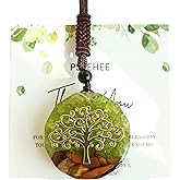 PSEEHEE Tree of Life Green Chakra Healing Orgone Pendant Necklace with Green Peridot&Tiger Eye, Heart 4th Chakra Reiki Healing Crystals Stones Jewelry Men Women