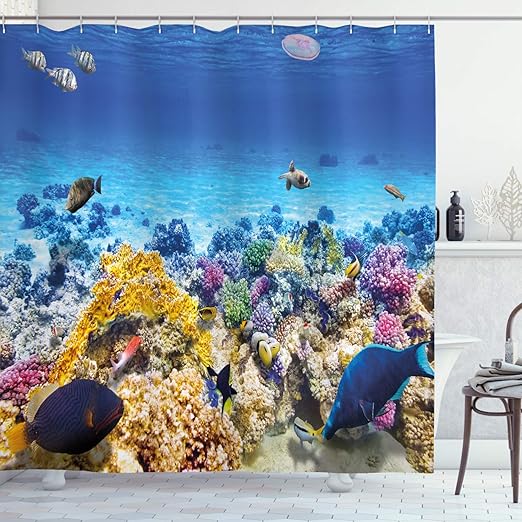 Amazon Com Ambesonne Fish Shower Curtain Underwater Sea World