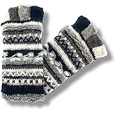 Ella Sussman Hand Knit Winter Half Fingerless Striped Texting Gloves Warm Wool Fleece Lined