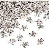 FASHEWELRY 100Pcs Vintage Silver Sea Turtle Animal Charms 16x12.5mm Tibetan Mental Ocean Summer Pendant for Necklaces Bracelets Earrings Jewelry Making Hole: 2mm