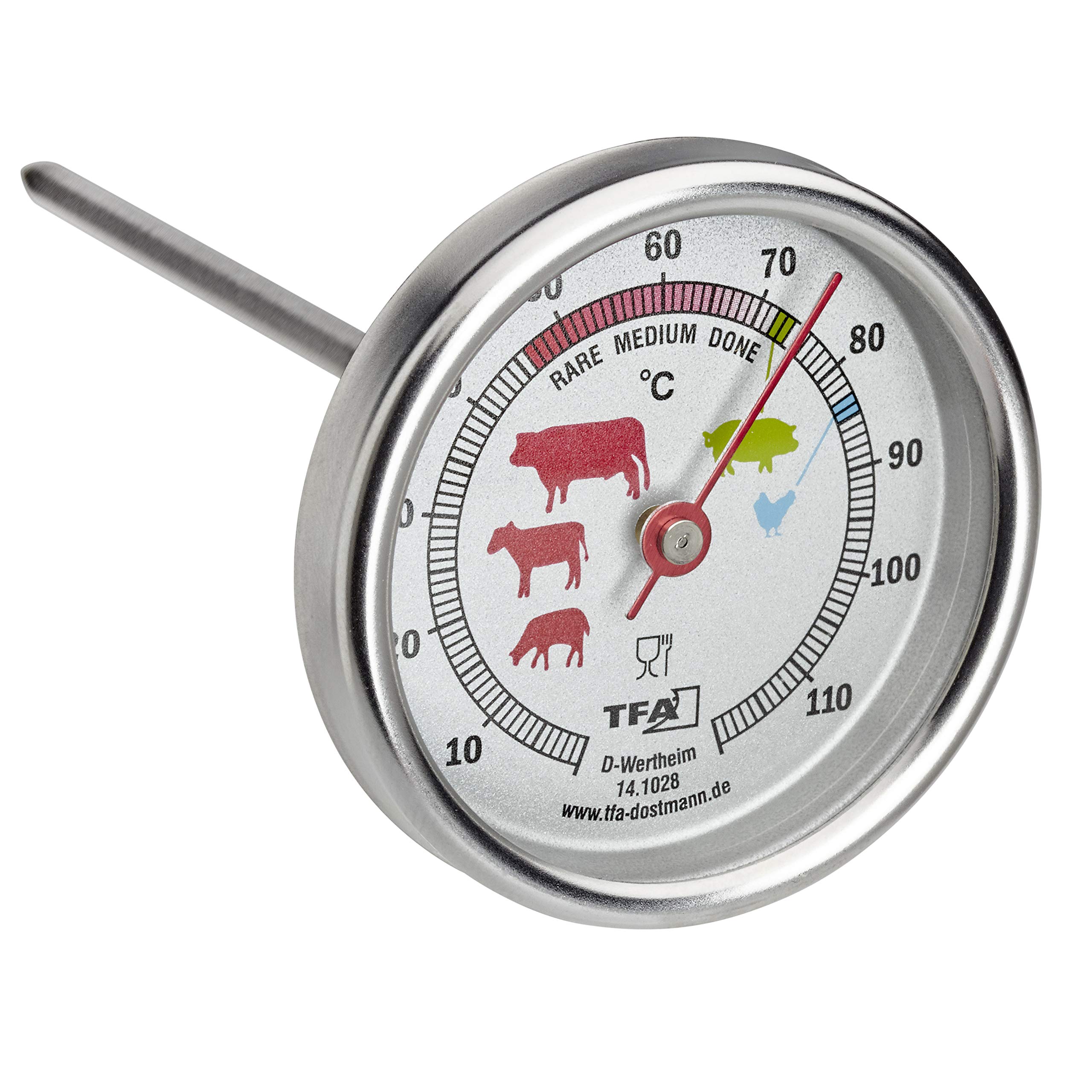 TFA Dostmann Analoge Roast Thermometer, 14.1028, Made of Stainless Steel, Meat Thermometer, for Grill or Oven