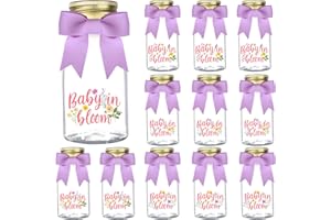 Serencatcher 12 Pack Baby in Bloom Candy Bottles Jars with Ribbons and Thank You Stickers Wildflower Baby Shower Party Favor Jars Table Centerpieces for Baby in Bloom Baby Shower Decorations Purple