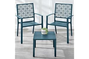Best Choice Products 3-Piece Outdoor Bistro Set, Stackable Modern Steel Furniture for Porch, Garden w/ 2 Chairs, Table, Geometric Decor - Peacock Blue