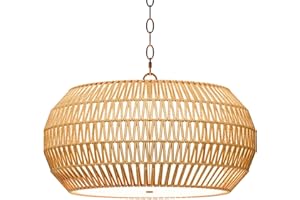 Cuguords Large Fabric Basket Rattan Chandeliers for Dining Room,Woven Kitchen Lighting Fixtures Ceiling Hanging,5-Lights Coastal Boho Pendant Light Fixture,Rustic Wicker Dinning Chandelier Over Table