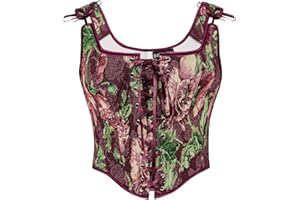 Scarlet Darkness Corset Tops for Women Renaissance Lace Up Floral Overbust Boned Bustier Bodice