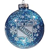 NHL Large Ball Ornament, Clear Glass with Glitter Inside (New York Rangers)