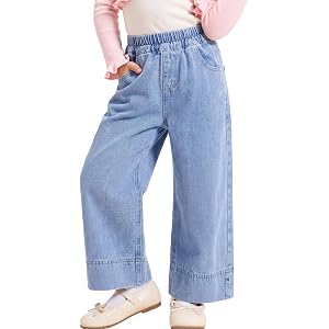 Miipat Toddler Girls Wide Leg Jeans Elastic Waist Baggy Jeans Y2K Denim Pants with Pockets