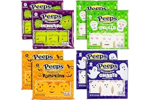 SMILING SWEETS Peeps Marshmallows Variety Pack - 8 Packs - 2 Packs of Each - Monsters, Skulls, Ghosts, and Pumpkins - 48 Total Halloween Peeps Marshmallows