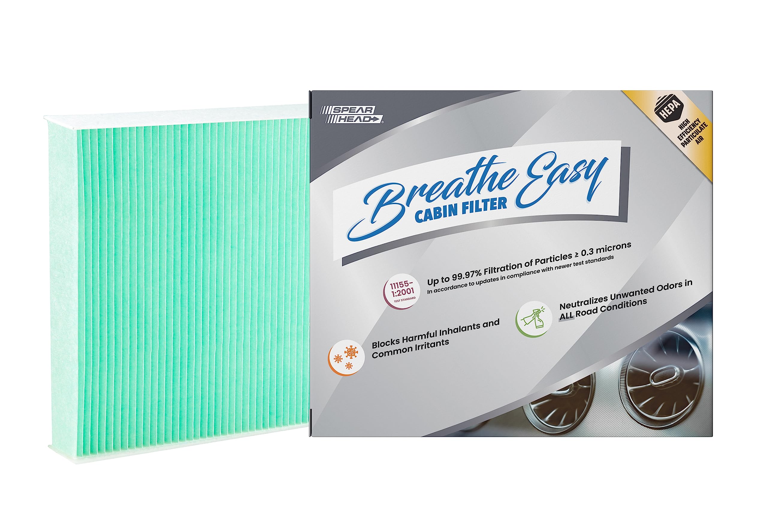 Photo 1 of Spearhead HEPA Breathe Easy Cabin Filter, Up to 99.97% Filtration of 0.3 Micron Particles w/No Airflow Reduction (BE-157H)