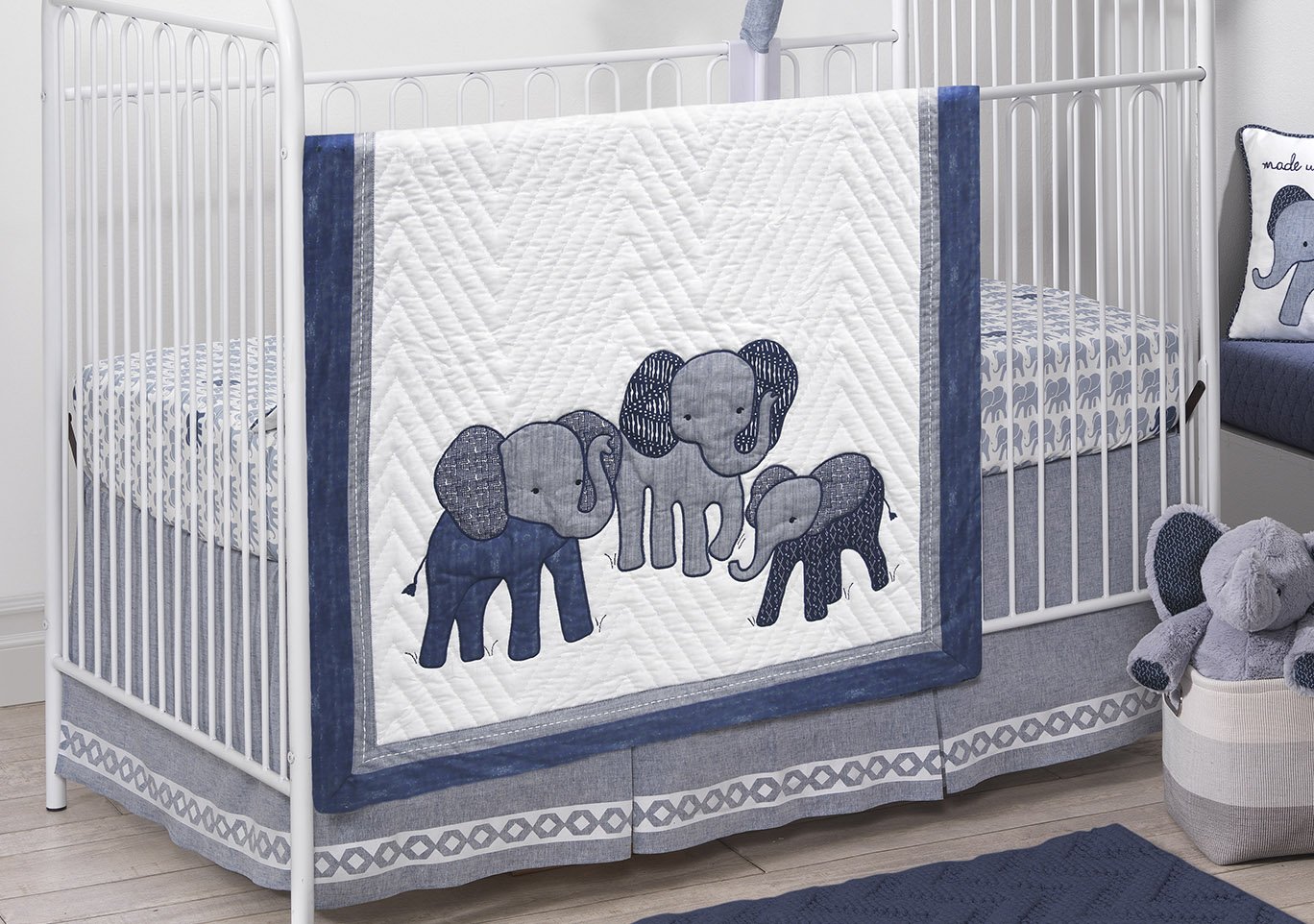 Lambs & Ivy Indigo Elephant Musical Mobile, Blue/White Baby