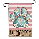 EKOREST Welcome Spring Garden Flags for Outside, Dog Paw with Daisy Flowers Stripes Yard Decoration, Small Seasonal Outdoor Decor for Summer Farmhouse Holiday,12x18 Inch Double Sided