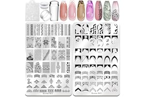 Biutee Nail Stamping Plates Set 2 PCS Large Plate 110 Patterns Nail Art Stamper Scraper Nail Stamp Template Kit French Line Lace Flower Design Masnicure Plates