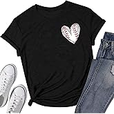 Women Baseball Shirt Baseball Heart Tee Baseball Mom Tshirt Game Day Short Sleeve Tops