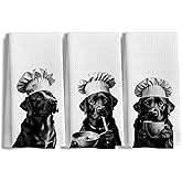 LUKIPOM Funny Black Labrador Retriever Kitchen Towels Set of 3, Black Lab Gifts Dish Tea Towels for Kitchen Decor, Gifts for Labrador Dog Lovers Hand Towels, 16x24 Inches