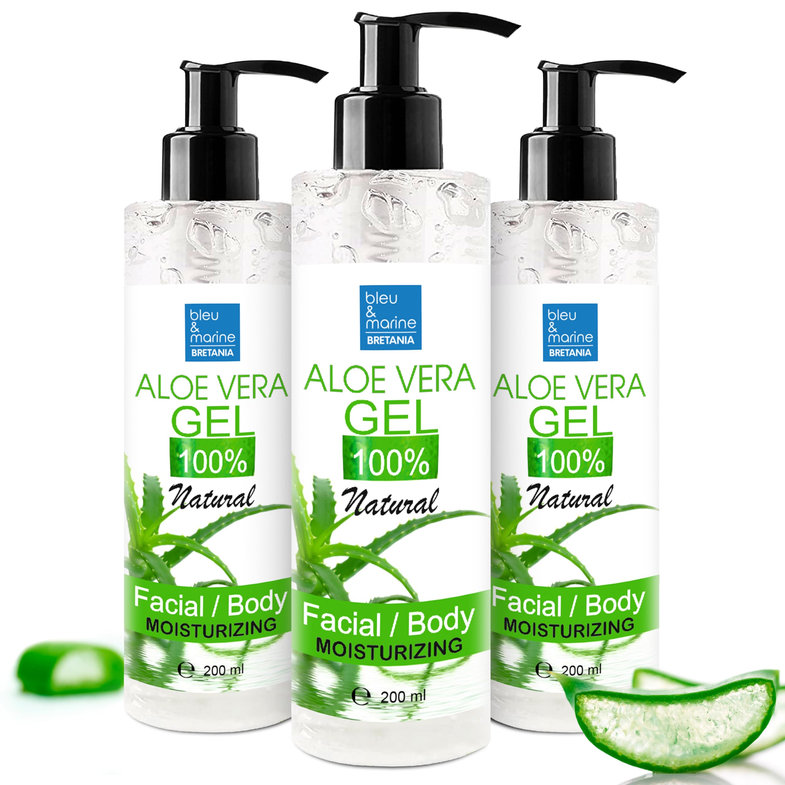 Pure Aloe Vera Gel 100% Natural Body Hair Moisturiser, After Sun Soothing Gel, After Shave, Beard Hydrating Gel, Hair Repair, Body Firming Gel, Anti Wrinkle Serum, CANARY ISLANDS - 3 x 200 ml