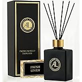 Reed Diffuser - Fragrance Diffuser for Home - 5 oz. Oil Diffuser Sticks - Bathroom Diffuser Set- Oil Diffuser Reeds - Scent Sticks in Oil-Office Smell Good Stuff (Black, Fresh Linen)