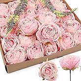 IPOPU Pink Artificial Flowers Rose Heads 25PCS Dried Pink Flowers Artificial Roses with Stems Fake Flowers for Bridal Shower Decorations Silk Flower Heads Bulk Arrangements (Pink)