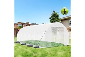 BTDWI 19.6*9.8*6.5FT Heavy Duty Greenhouse for Outdoors, Large Walk-in Green House with High Tunnel PE Cover & Irrigation Garden Sprinkler System for Winter, White