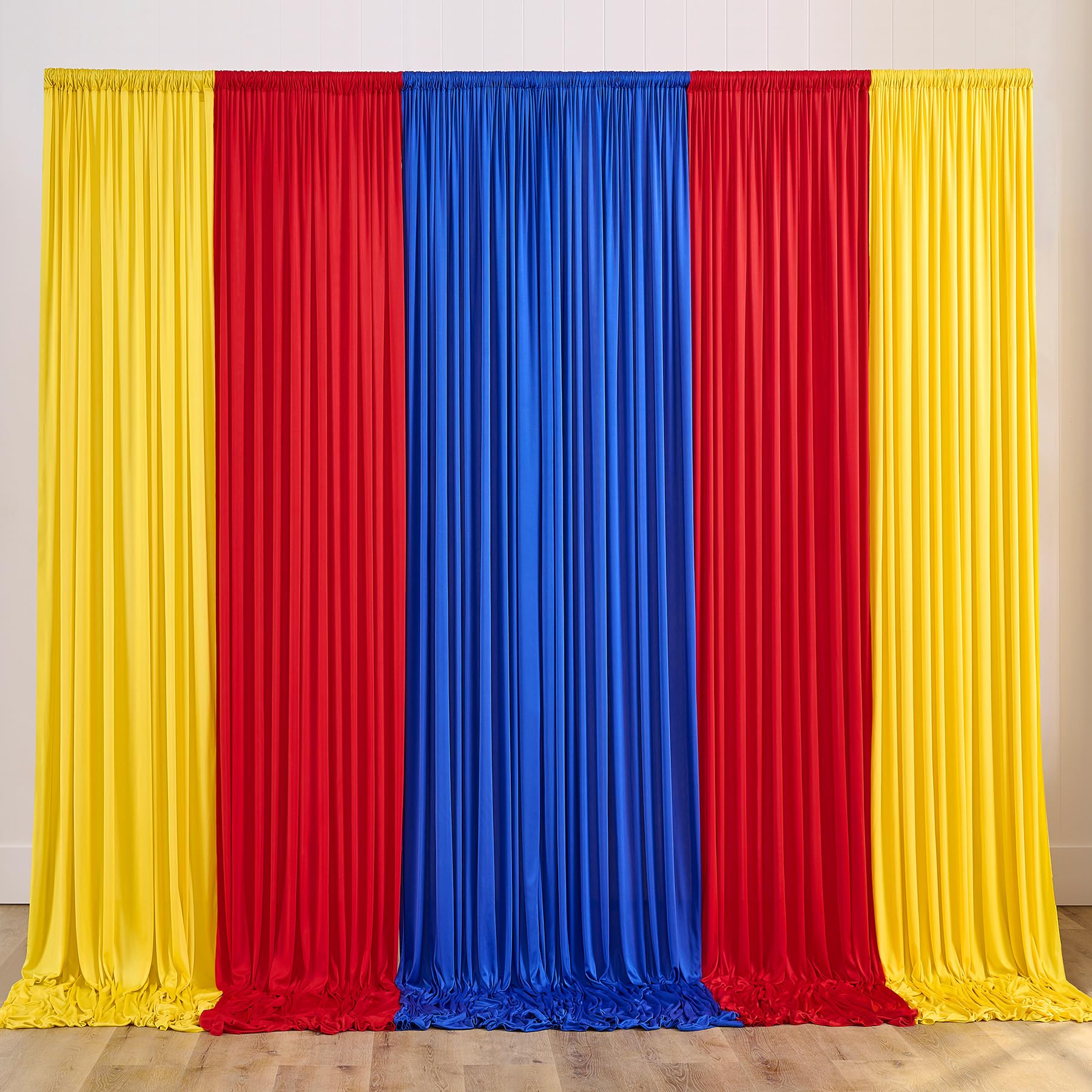 Photo 1 of Royal Blue, Red & Yellow Backdrop Drapes - 10ft x 15ft Wrinkle Free Birthday Party Background Curtains