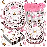 Vpimatero Western Cowgirl Party Supplies - Cowgirl Birthday Party Decorations Include Plate, Napkin, Cup, Cutlery, Wild West Cowgirl Theme Party Decorations Tablware | Serve 24