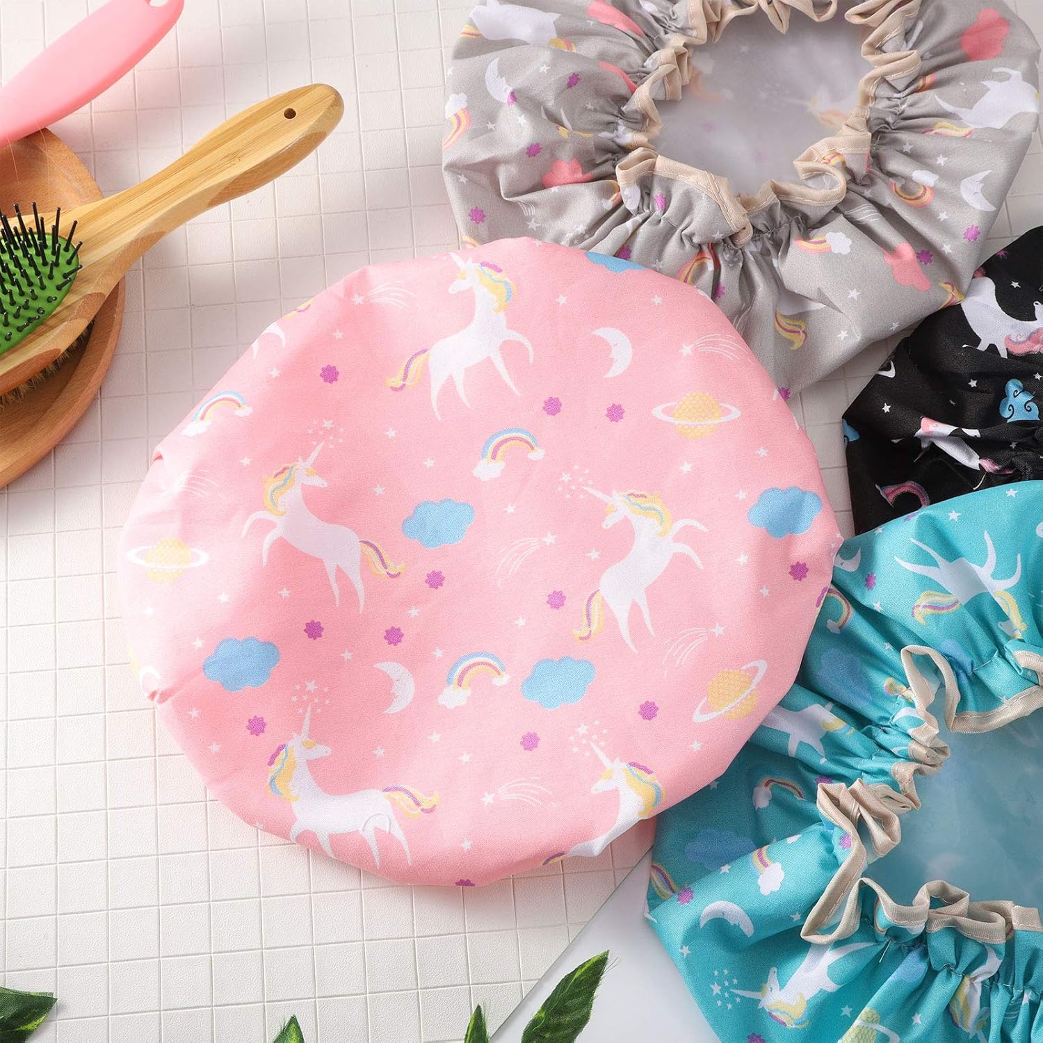 Phoetya 4 Pack Unicorn Shower Caps - Image 5