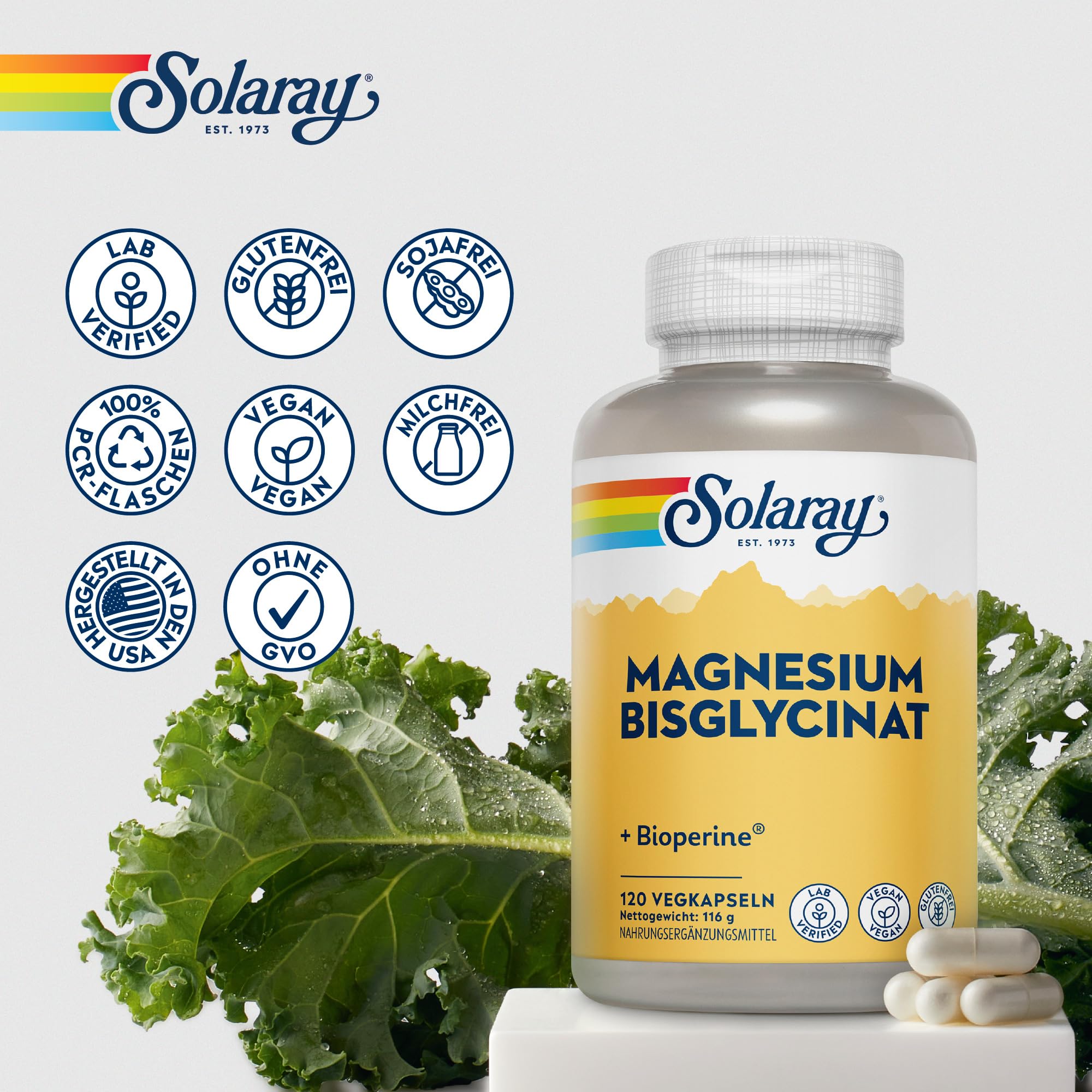 Solaray Magnesiumglycinat 350 mg, 120 vegane Kapseln, chelatiert 7