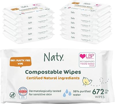Naty Baby Wipes 98% Water Unscented Plant Based 672 Count 12 Packs