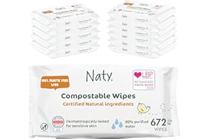 Eco by Naty Unscented Baby Plant based Compostable Wipes, 0% plastic, No nasty chemicals, White, 672 Count